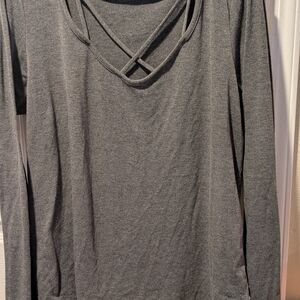 First Love Charcoal Crisscross Long Sleeve Blouse